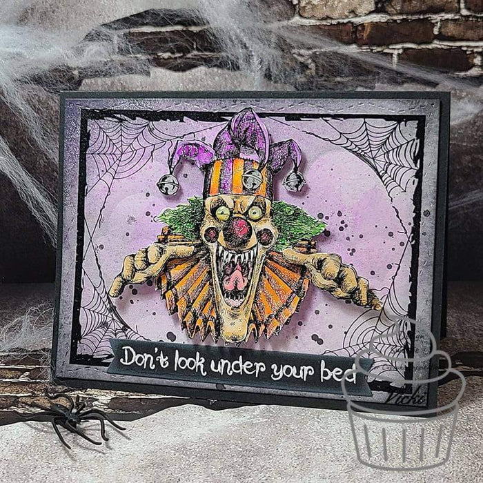Creepy Clown Sleep Tight Rubber Cling Stamp - Whimsy Stamps
