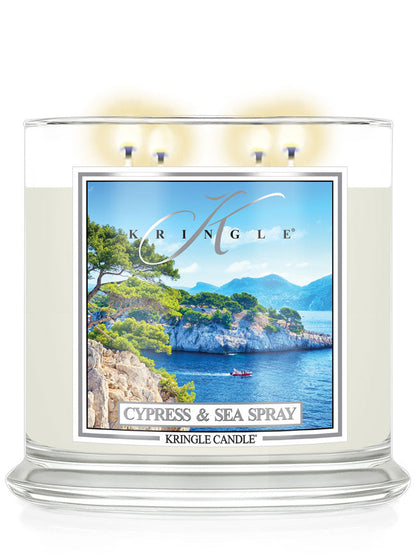 Kringle Candle Cypress & Seaspray with a scenic label on a white background