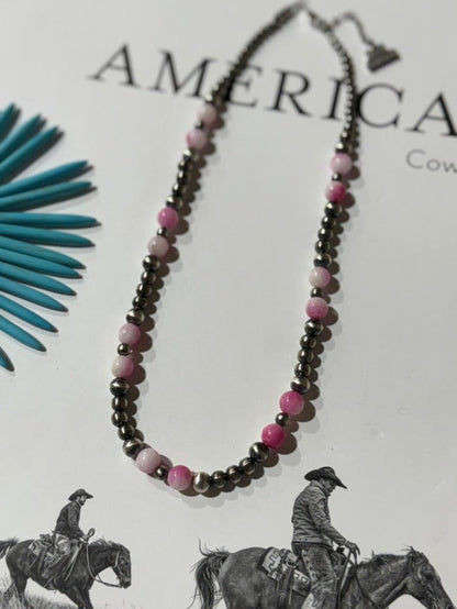Desert Rose Pink Conch Beaded Necklace