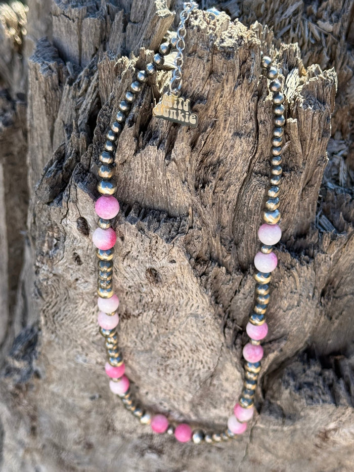 Desert Rose Pink Conch Beaded Necklace