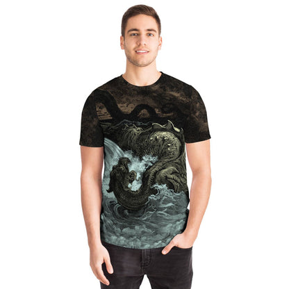 Destruction of Leviathan | Sea Monster, Dragon, Sea Serpent, Gustave Dore Demonic Vintage Graphic Art T-Shirt