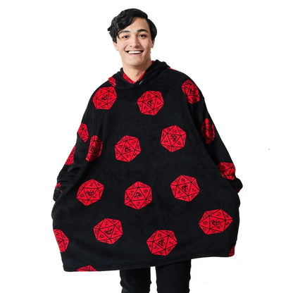 Dungeons & Dragons D20 Dice Black Sherpa-Lined Wearable Oversize Hoodie