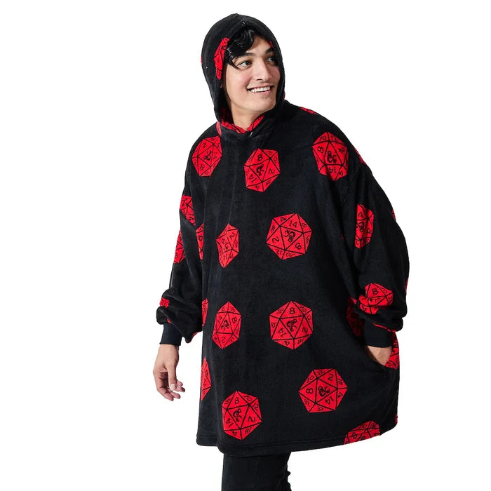 Dungeons & Dragons D20 Dice Black Sherpa-Lined Wearable Oversize Hoodie