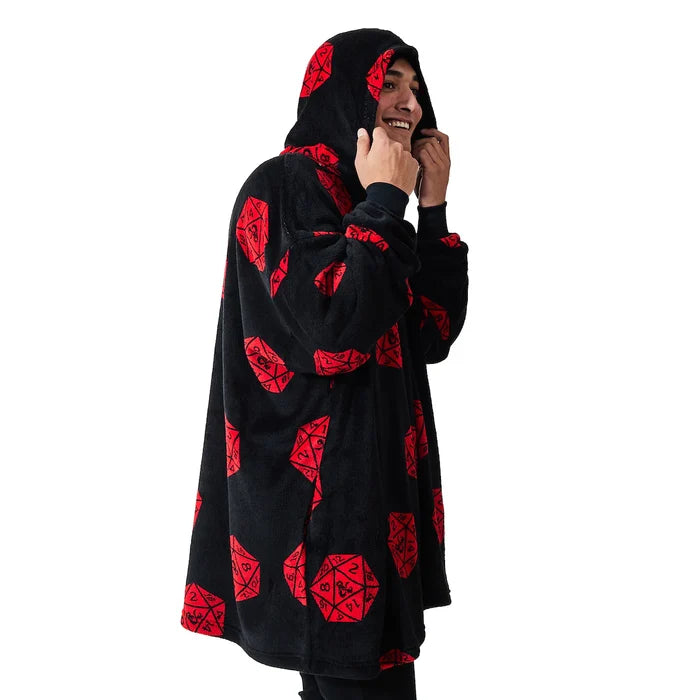 Dungeons & Dragons D20 Dice Black Sherpa-Lined Wearable Oversize Hoodie