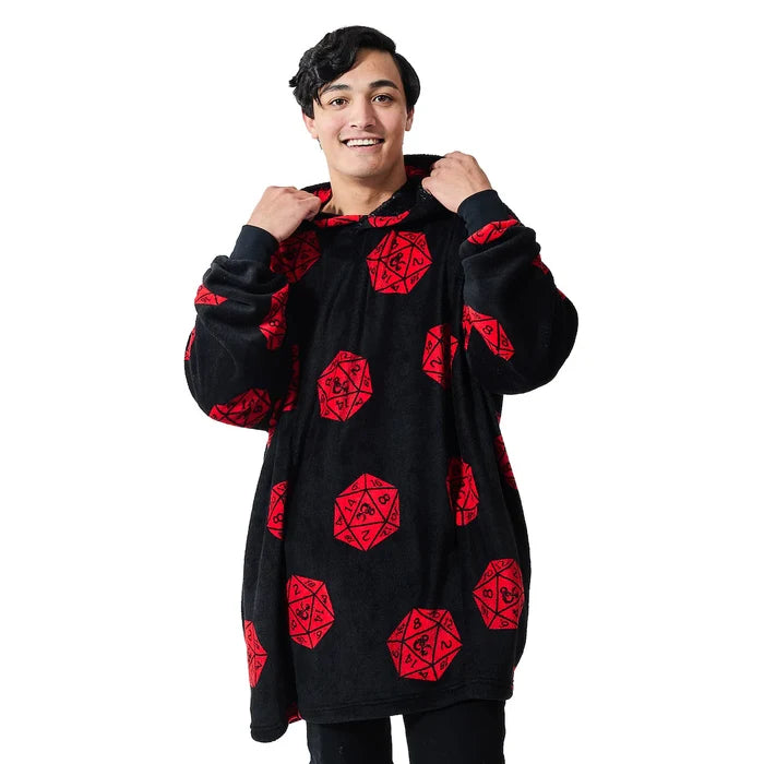 Dungeons & Dragons D20 Dice Black Sherpa-Lined Wearable Oversize Hoodie