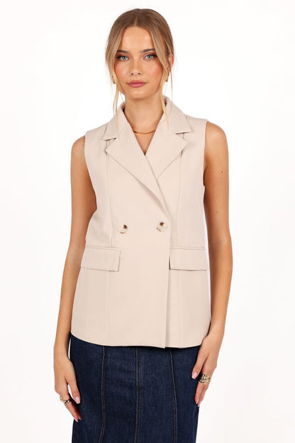Petal and Pup USA OUTERWEAR Emberley Fitted Tie Front Vest - Beige (Hold for Rack)