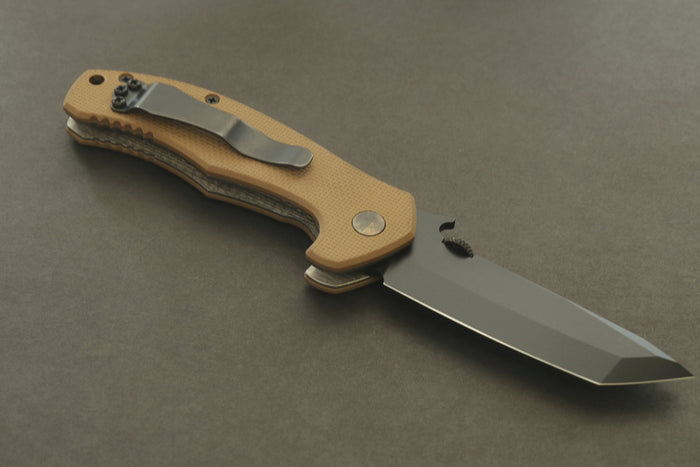 Emerson Mini Roadhouse BT Desert Tan G-10 Folding Knife (3.4" Black Plain) - GearBarrel.com