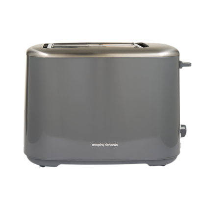 Grey toaster with 'Morphy Richards' branding on a white background