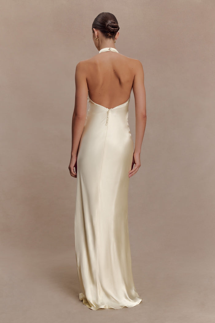 Esther Iridescent Satin Cowl Maxi Dress - Lemon Sorbet