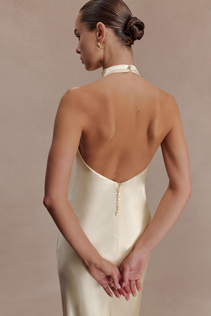 Esther Iridescent Satin Cowl Maxi Dress - Lemon Sorbet