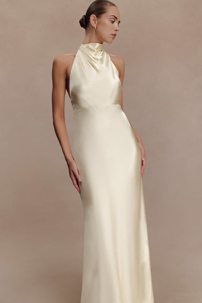 Esther Iridescent Satin Cowl Maxi Dress - Lemon Sorbet