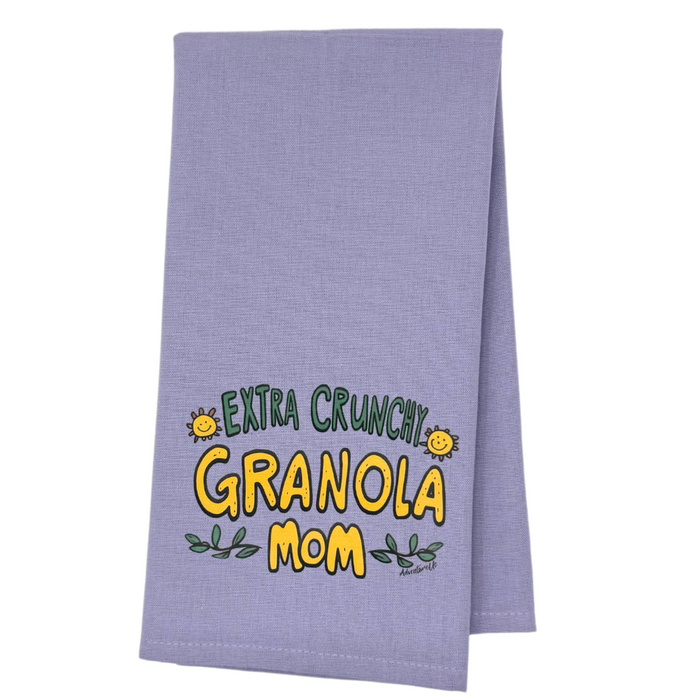 One 28" x 20" lavender colored towel
design of "Extra Crunchy Granola Mom"
Proudly designed and printed in Washburn, WI, USA