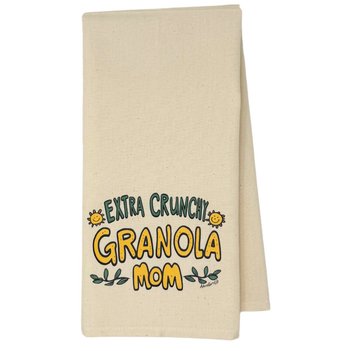 One 28" x 20" cream colored towel
design of "Extra Crunchy Granola Mom"
Proudly designed and printed in Washburn, WI, USA