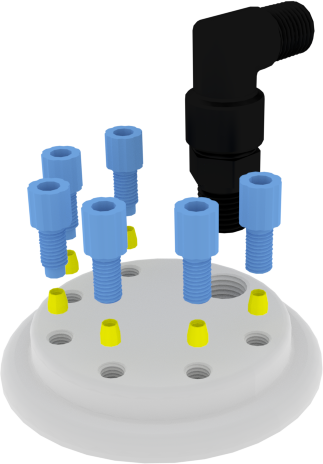 EZwaste® Safety Vent VersaCap® 83mm, 6 Ports for 1/8'' OD Tubing and a Chemical Exhaust Filter - SolventWaste.com