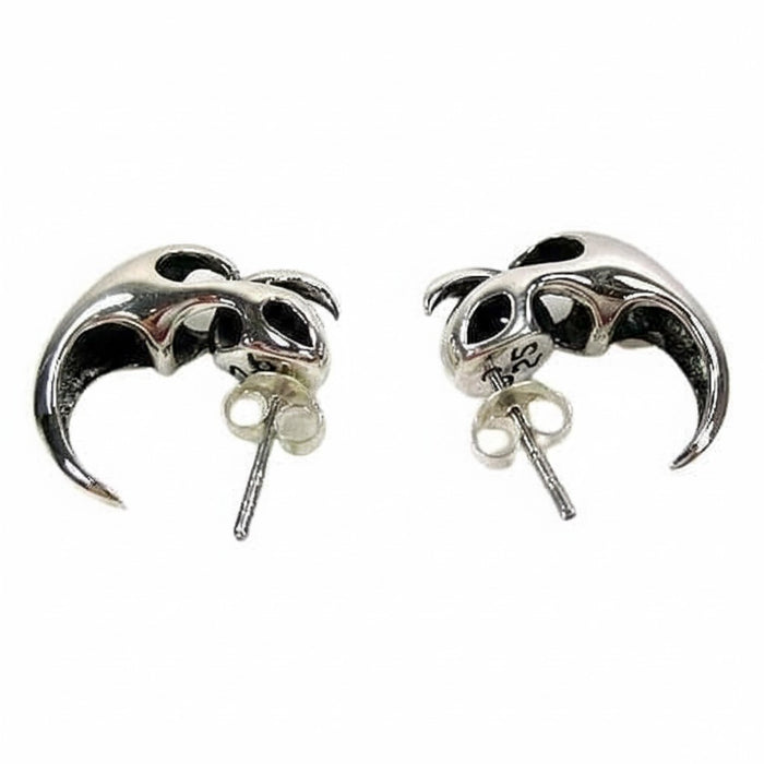 The back and side view of the sterling silver flame claw earrings, showing the post and 925 stamp.