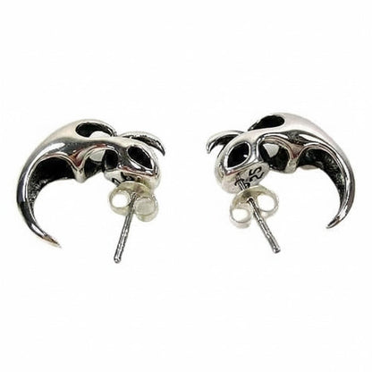 The back and side view of the sterling silver flame claw earrings, showing the post and 925 stamp.