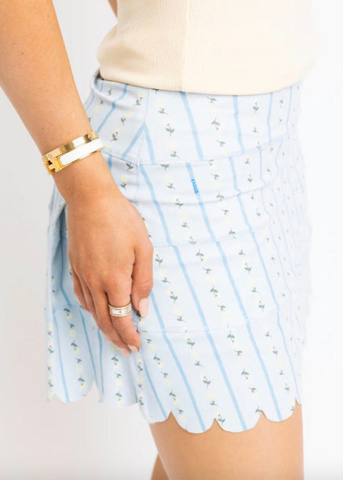 Floral Ditzy Stripe Scallop Skort - Blue