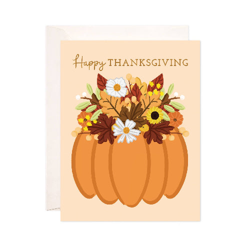Bloomwolf Studio Single Card Floral Pumpkin Greeting Card - Thanksgiving Card