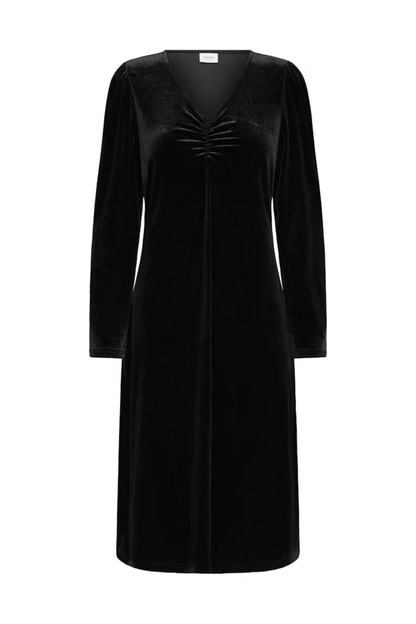 Fransa 20617223 FRCASSANDRA DR 5 Velvet V - Neck Fit and Flare Dress Meteorite - Dotique - Fransa
