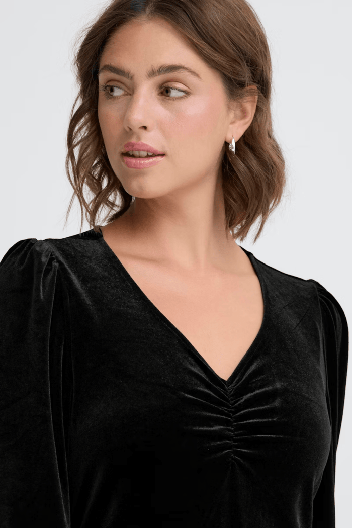 Fransa 20617223 FRCASSANDRA DR 5 Velvet V - Neck Fit and Flare Dress Meteorite - Dotique - Fransa