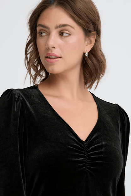 Fransa 20617223 FRCASSANDRA DR 5 Velvet V - Neck Fit and Flare Dress Meteorite - Dotique - Fransa