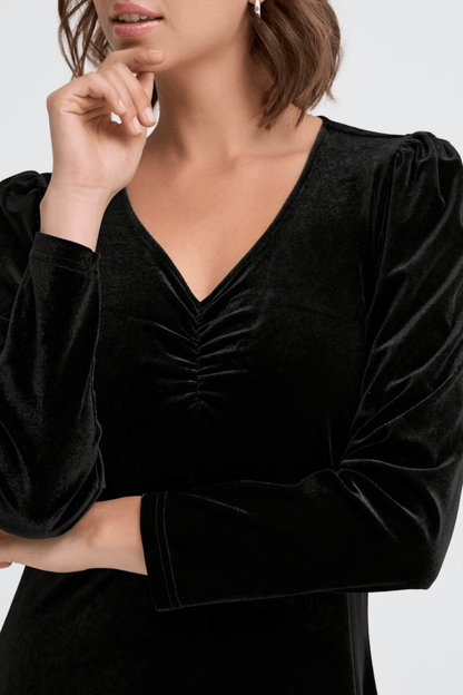 Fransa 20617223 FRCASSANDRA DR 5 Velvet V - Neck Fit and Flare Dress Meteorite - Dotique - Fransa