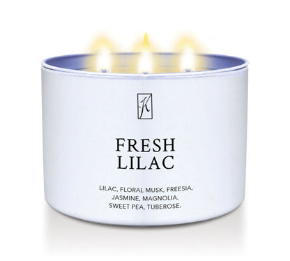 Fresh Lilac Candle Tin with brand logo on a white background