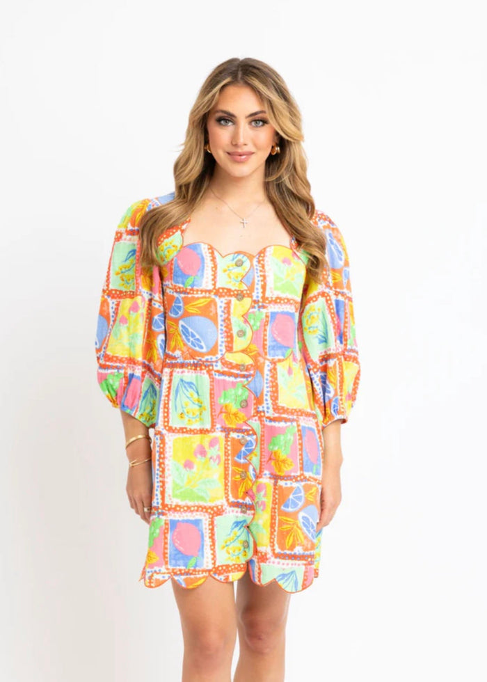 Fruit Gauze Scallop Dress - Lime