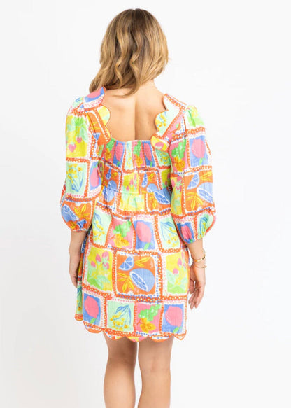 Fruit Gauze Scallop Dress - Lime
