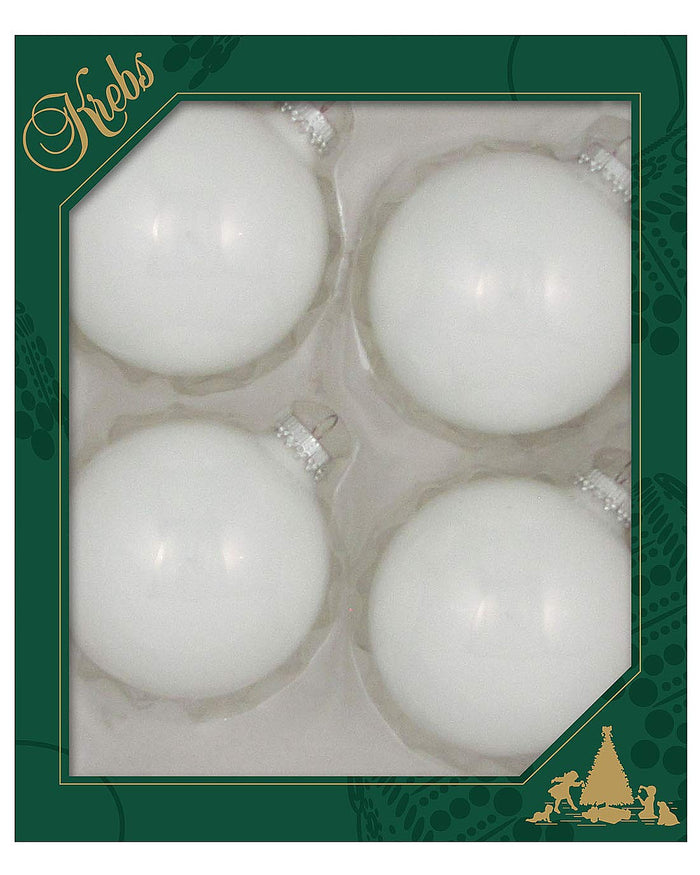 Glass Christmas Tree Ornaments - 80mm / 3.25" [4 Pieces] Designer Balls from Christmas By Krebs Seamless Hanging Holiday Decor (Porcelain White)