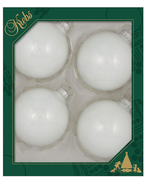 Glass Christmas Tree Ornaments - 80mm / 3.25" [4 Pieces] Designer Balls from Christmas By Krebs Seamless Hanging Holiday Decor (Porcelain White)