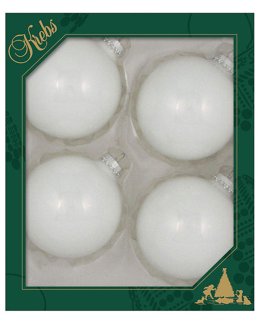 Glass Christmas Tree Ornaments - 80mm / 3.25" [4 Pieces] Designer Balls from Christmas By Krebs Seamless Hanging Holiday Decor (Porcelain White)