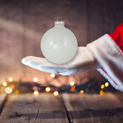 Glass Christmas Tree Ornaments - 80mm / 3.25" [4 Pieces] Designer Balls from Christmas By Krebs Seamless Hanging Holiday Decor (Porcelain White)