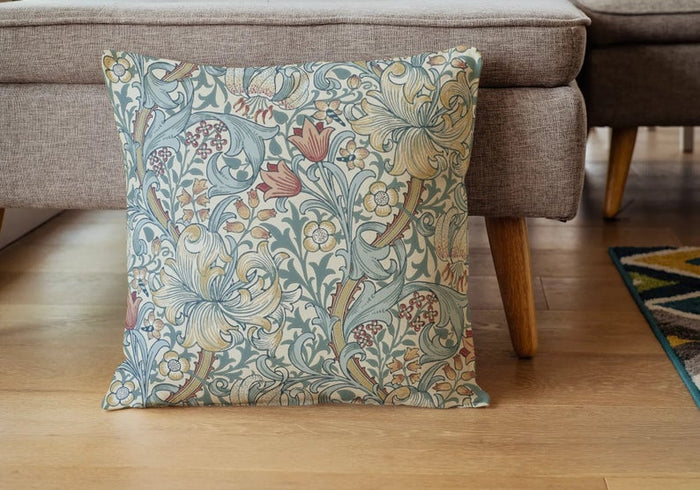 Golden Lily Cotton Pillow William Morris Slate Manilla