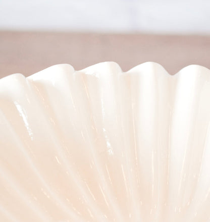 Grooved White Stoneware Bowl
