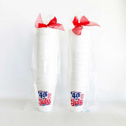Two Funny Girls July 4th/Patriotic--Happy 4th with Stripes Foam Cup (10 ct)
