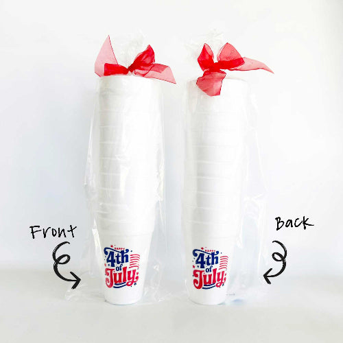 Two Funny Girls July 4th/Patriotic--Happy 4th with Stripes Foam Cup (10 ct)