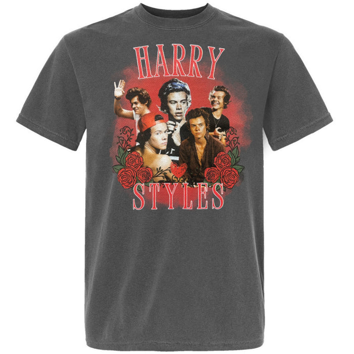 Harry Styles Grey Red Flowers Comfort Color T-shirt