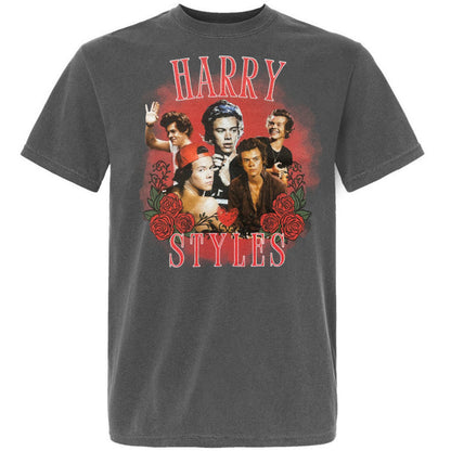 Harry Styles Grey Red Flowers Comfort Color T-shirt