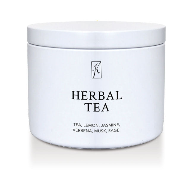 White container of herbal tea with a brand logo on a white background