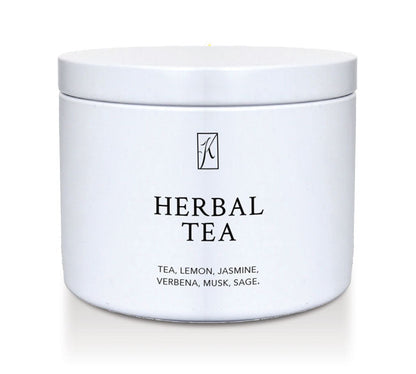 White container of herbal tea with a brand logo on a white background