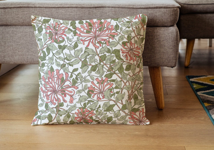 Honeysuckle Cotton Throw Pillows William Morris Pink Green