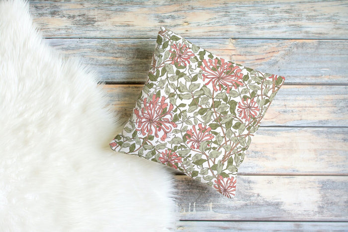 Honeysuckle Cotton Throw Pillows William Morris Pink Green