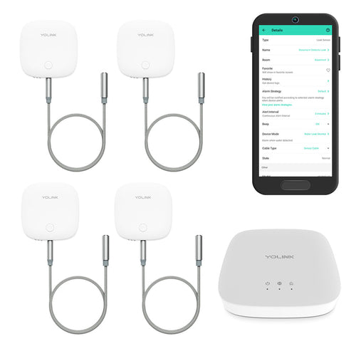 Smart Home Starter Kit: Hub, 4 Pack YoLink Smart Water Leak Sensor 2 - YoLink