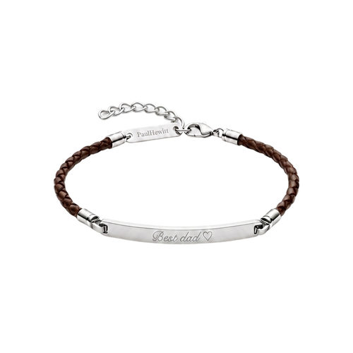 ID Armkette Leder Braun Silber