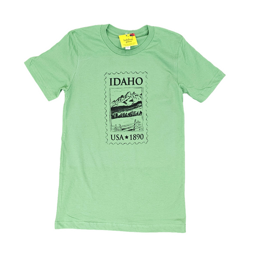 Idaho Stamp Green T-shirt, Adult Sizes, Eco Friendly Waterbased Inks