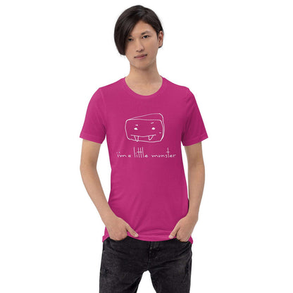 "I'm a Little Munster" adult unisex t-shirt, magenta color, soft and lightweight fabric, with graphic design.