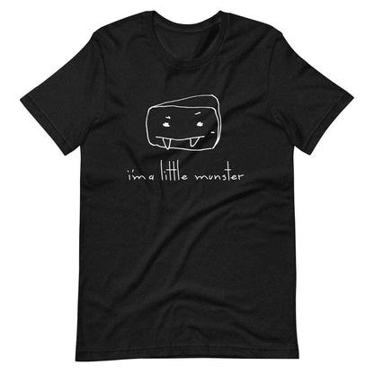 "I'm a Little Munster" adult unisex t-shirt, soft black cotton, playful design.
