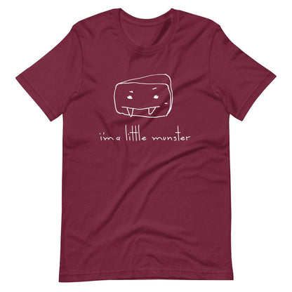"I'm a Little Munster" adult unisex t-shirt, soft cotton, burgundy color.