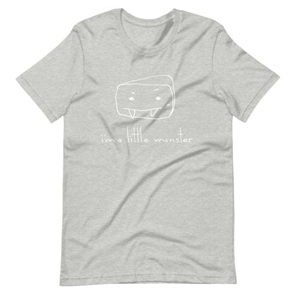 Gray "I'm a Little Munster" adult unisex t-shirt with playful graphic design, made of soft, lightweight fabric.